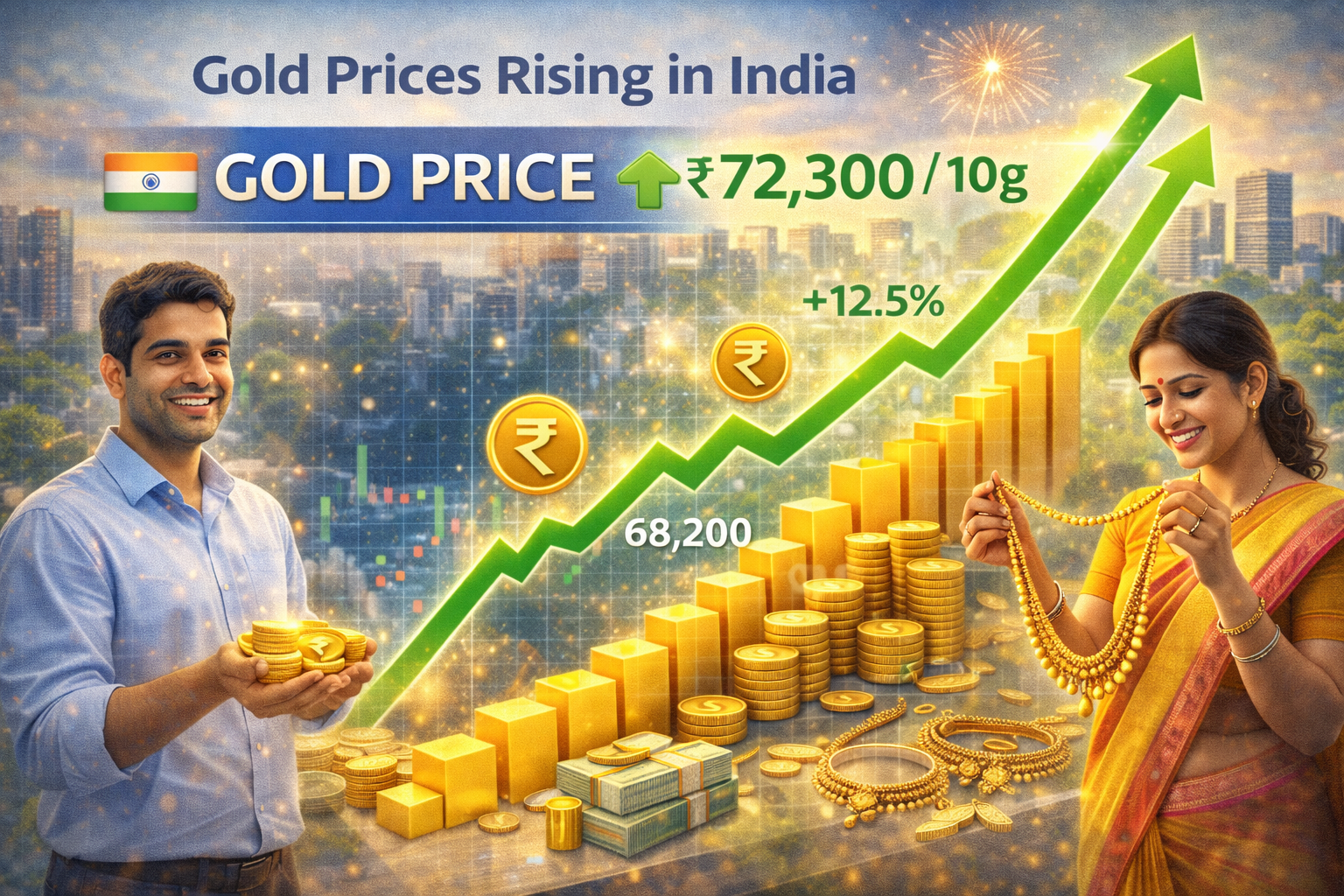 Gold prices rising in India showing upward trend graph